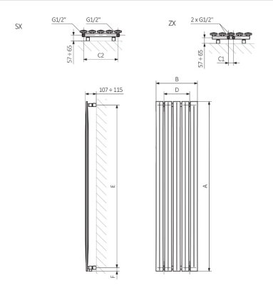 Grzejnik terma pier 1680x410 biały podł.zx Terma WGB19168041K916ZX